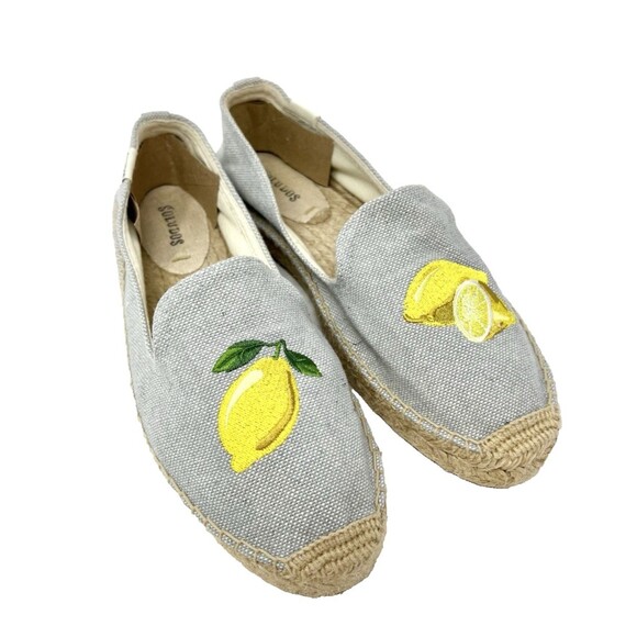 Soludos Size 8.5 Lemon Embroidered Espadrille Summer Smoking Slipper Denim Shoe - Picture 2 of 10